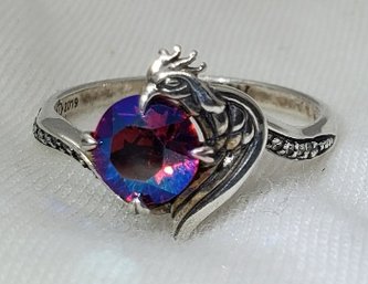 Vintage Sterling Silver Size 7 Astonishing Eagle Holding Multi-color Stone Ring ~ 1.79 Grams