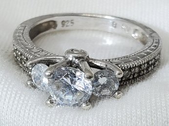 Vintage Sterling Silver Size 8 Incredible CZ Anniversary Ring ~ 4.29 Grams