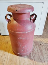 Antique Metal Red Painted Large Milk Can