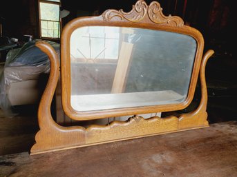 Pretty Antique Carved Oak Dresser Swivel Mirror