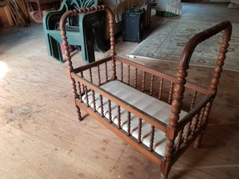 Antique Turned Wood Walnut Crib Toddler Bed