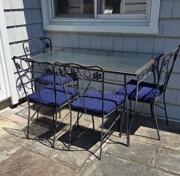 Antique Foundry Forged Iron Patio Dining Set - Black With Scroll Daisy Pattern