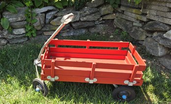 Little Red Garden / Cart Wagon With Galvanized Pull Bar Handle