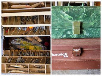 Two FULL Tackle Boxes Of Assorted Fishing Lures, Weights, Bobbers & Tackle Accessories