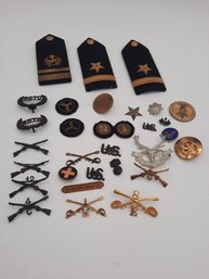 Military Shoulder Board, Lapel Pin And Pinback Lot