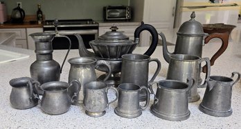 A Superb Collection Of Assorted Vintage Tavern Pewter Ware - Steins, Mugs, Pitchers, Coffee/tea Pots