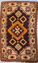 MCM Vintage Hooked Rug In Earth Tone Colors And A Sweet Folk Art Pattern