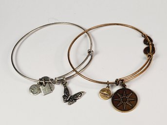 2 Alex & Ani Bracelets  Dangle  Energy   Charm Bangle Adjustable Gold Tone And Silver Tone