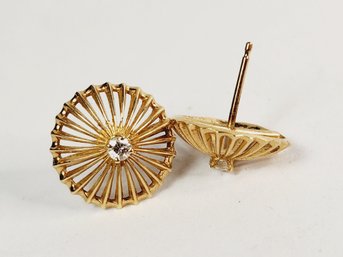 14k Yellow Gold Studded Fan Earrings