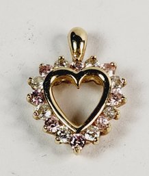 Small Vintage 10k Yellow Gold Pink And White Stone Heart Pendant