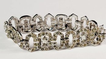 Vintage Silver Tone Art Deco Studded Bracelet  Length:  7.5 In