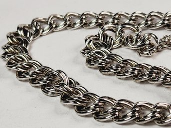 Shinny Sterling Silver Parallel Curb Chain Link Bracelet Or Anklet Adj. Length