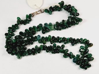 Sterling Silver Green Aventurine Gemstone Beaded Necklace Faceted Drops