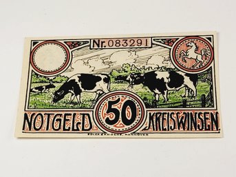 ANTIQUE .... 1920s Notgeld 50 Pfennig Bank Note  German For 'Emergency Money'