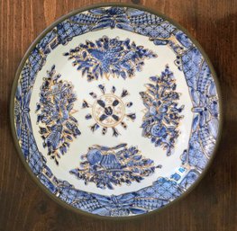 Antique Japanese Metal Encased Porcelain Bowl With Import Markings