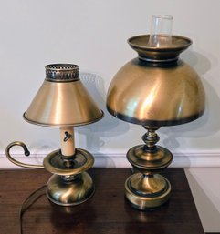 2 MCM Brass 'Gone With The Wind' Parlor Lamps - 1 With A Taper Candle Sleeve And Decorative Key On/off Switch