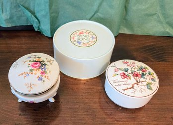 2 Covered Vanity Jars - 1 Villeroy & Boch Botanica Anno 1748 Porcelain Enamel & Windsong Dusting Powder Case