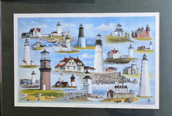 Signed! David Merrill 'Lighthouses Of New England' Framed Print