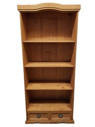 Four Shelf Wooden Bookcase With Two Drawers