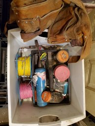 Lot Of Tools, Wire Spools, Tool Belt, Nails Etc