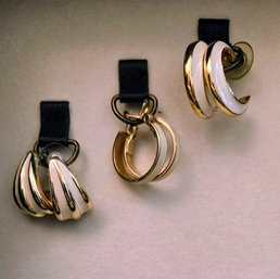 3 Pairs Of Vintage Enamel Hoops In Gold Finish