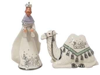 2004 Hawthorne Village 'King Balthazar' & 'Trusted Camel' Silver Blessings Nativity Collection With COA  #3