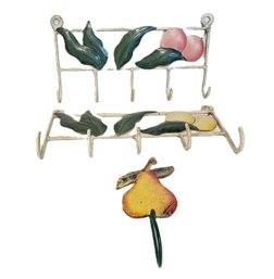 Trio Of Vintage Metal Fruit & Flower Wall Hooks