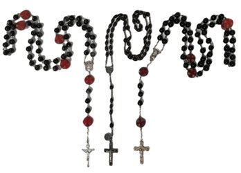 Trio Of Vintage Rosary Bead Necklaces - Made In France & Italy