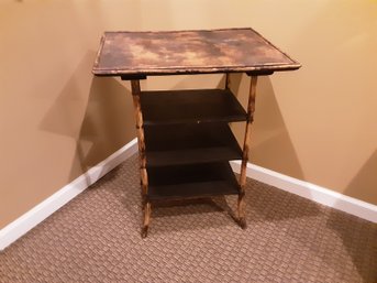 Antique Bamboo Triple Tier Shelf Side Table