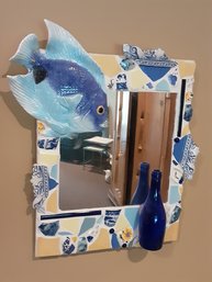 Artist Signed Glass Tile Fish Mirror