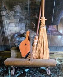 Fireplace Bellows With 2 Witches Brooms For Ashes And Copper/iron Firewood Holder