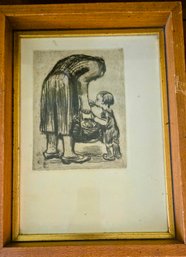 A 1950 Framed Print After Original Etching (Circa 1931) By German Artist Kathe Kollwitz (1867-1945)