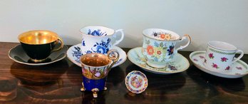 Beautiful Assortment Of Vintage Gilded Bone China Tea Cups, Saucers And Covered Footed Cup