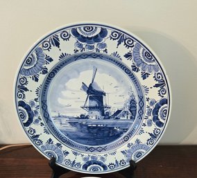 Vintage Pyramide Delfts Hand Painted Blue And White Ceramic Dish With Windmill Pattern - From Holland