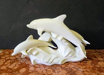 MCM Glazed White Porcelain Dolphin Sculpture - SIGNED M. Sussman