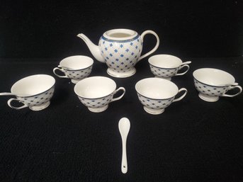 Porlien Steve And Won Porcelain Tea Set Blue Gold - See Description