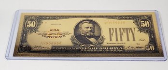 Gold Plated $50 Bill US Bank Note Gold Certificate Clone