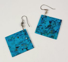 Vintage TURQUOISE EARRINGS Kingman SLAB Handmade Sterling Silver Wire, Native American