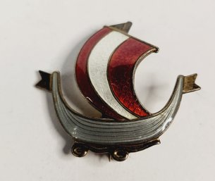 Wow....Vintage Sterling Silver NORWAY Pin/Brooch Colorful Inlay Of Sail Boat Ship