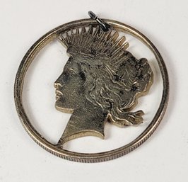 Awesome 1920s Carved Cut-out Peace Dollar Silver Pendant / Charm