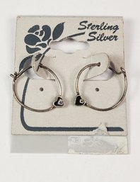 Vintage Sterling Silver New Hoop Heart Earrings