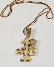 14k Yellow Gold Box Link Necklace With #1 DAD Pendant