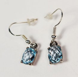 Beautiful Sterling Silver Aqua Marine Stone Dangle Earrings