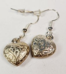 Sterling Silver Fillagree Heart Dangle Earrings