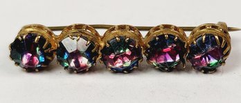 Vintage 5 Rainbow Color Stone Gold Tone Pin/ Brooch