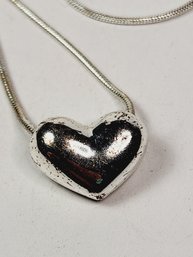 Vintage Sterling Silver Barrel Snake Chain Necklace With Sliding Heart Pendant