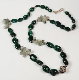 New   Sterling Silver Green Malachite Stone  Beaded  Necklace