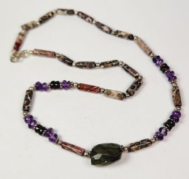 New  Sterling Silver AMETHYST, Jade, Agate & Labradorite  STONE  Beaded Necklace