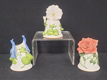 Trio Of Vintage Franklin Porcelain Floral Bells By Jeanne Holgate