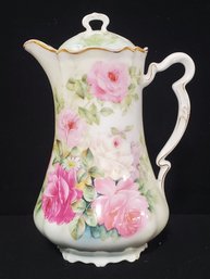 Antique PT Bavaria Tirschenreuth Hand Painted Rose Porcelain Chocolate Pot